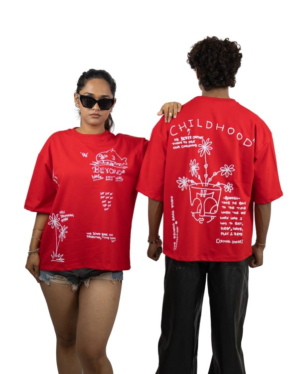 CHILDHOOD RED OVERSIZED T SHIRT - Image 2