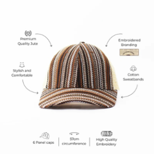 Striped Faux Jute and Mesh Colourblocked Cap