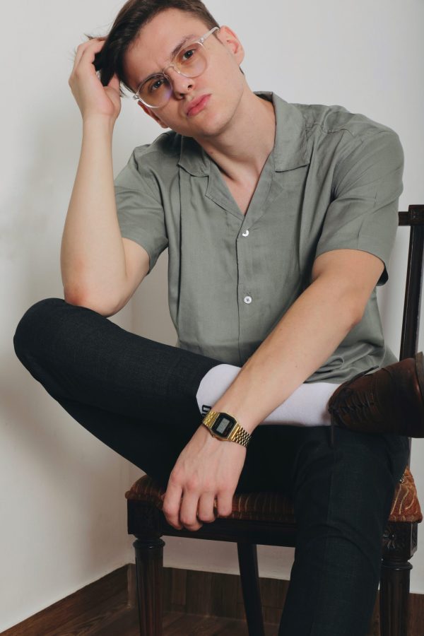 Camp collar shirt – Olive Green - Image 3