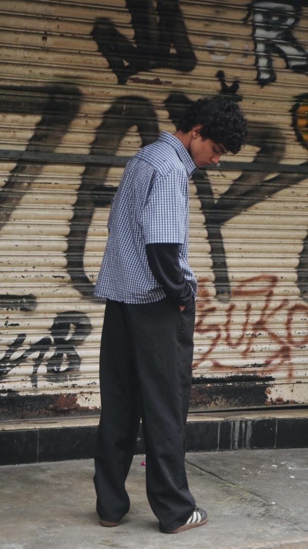 Vintage Checked Crop Shirt – Blue - Image 4