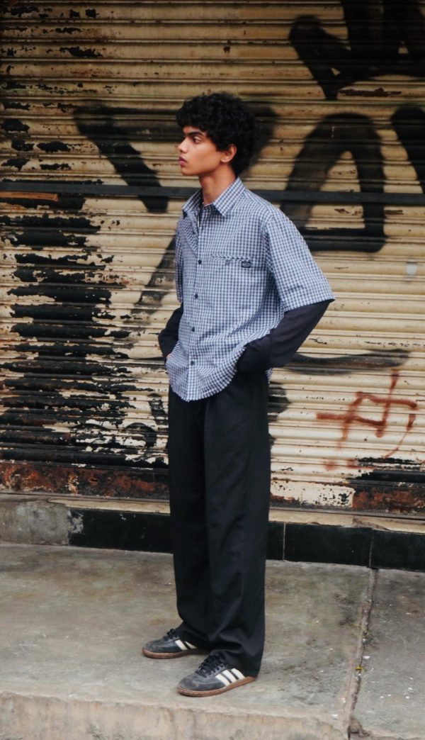 Vintage Checked Crop Shirt – Blue - Image 2