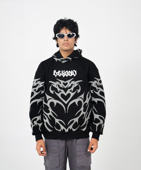 Tribal Oversized Black Hoodie - Image 2