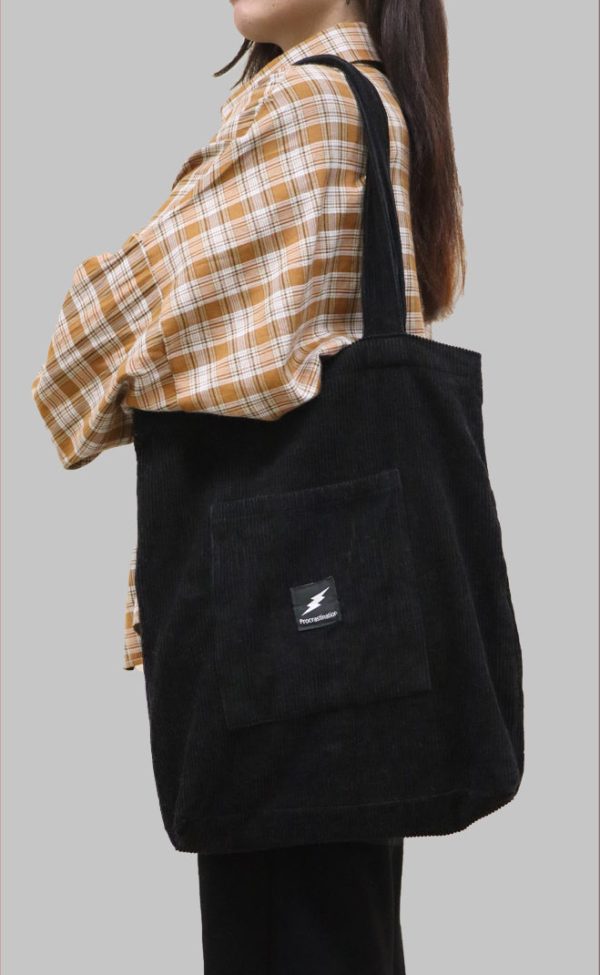 Black Corduroy Tote Bag - Image 4