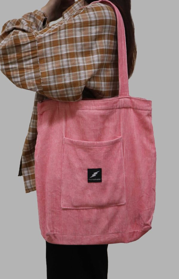 Corduroy Tote Bag Pink - Image 2